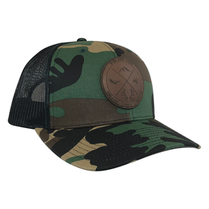 RISE AND SHED LEATHER CREST BENT BRIM "CAMO/BLACK"